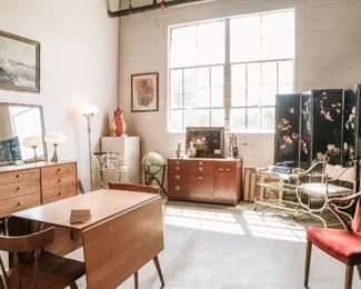 Items from Art + Design Online Auction staged for the open house preview July 11th from 5pm - 8pm at 901 Woodswether Rd. Kansas City, MO 64105