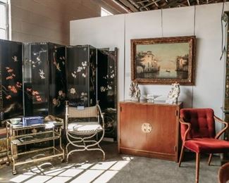 Items from Art + Design Online Auction staged for the open house preview July 11th from 5pm - 8pm at 901 Woodswether Rd. Kansas City, MO 64105