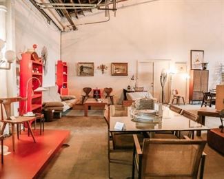 Items from Art + Design Online Auction staged for the open house preview July 11th from 5pm - 8pm at 901 Woodswether Rd. Kansas City, MO 64105