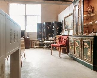 Items from Art + Design Online Auction staged for the open house preview July 11th from 5pm - 8pm at 901 Woodswether Rd. Kansas City, MO 64105