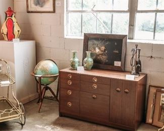 Items from Art + Design Online Auction staged for the open house preview July 11th from 5pm - 8pm at 901 Woodswether Rd. Kansas City, MO 64105