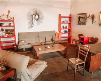 Items from Art + Design Online Auction staged for the open house preview July 11th from 5pm - 8pm at 901 Woodswether Rd. Kansas City, MO 64105