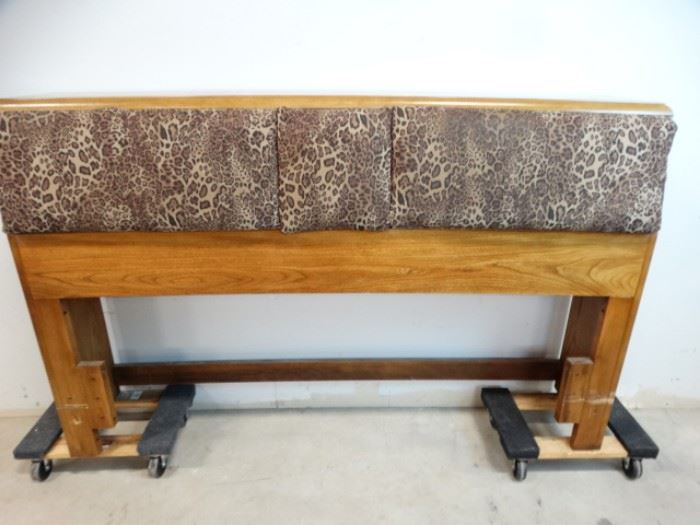 Wooden Bed Frame with Leopard Fabric Padding