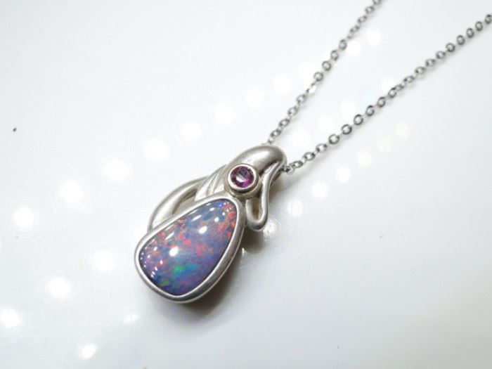 14K, Sterling Silver, and Opal Pendant Chain