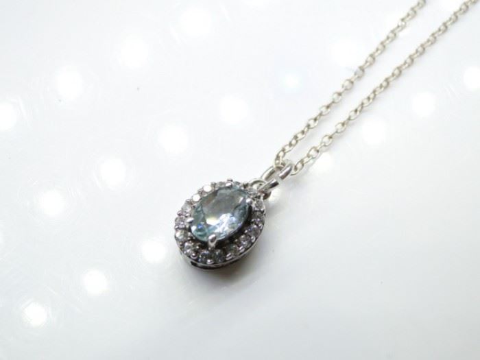 925 Silver, Topaz, and CZ Pendant Necklace