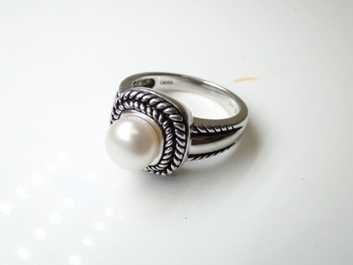 Sterling Silver & Pearl Ring, Size 10.5