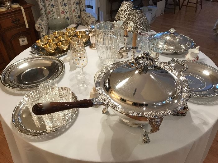 Large silver chafing dish. Sold
