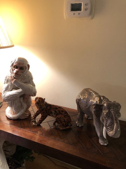 Ceramic Monkey, Elephant, Leopard, all made in Italy 
