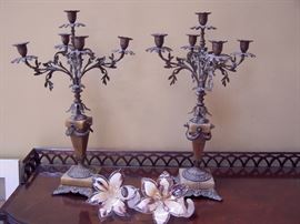 Vintage Candelabras, Murano Glass Flowers