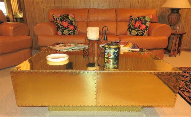Mid Century Modern Riveted Brass Coffee Table