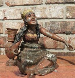 Antique Spelter/Pot Metal Seated Gypsy Lady 