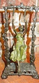 Auguste Moreau French Bronze Sculpture Lady On Swing 