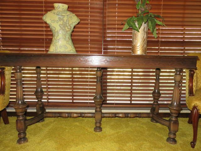 Vintage Solid Carved Wood Console Table