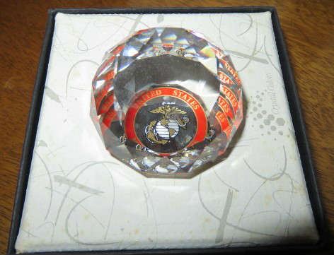 United States Marines Crystal Prism Paperweight