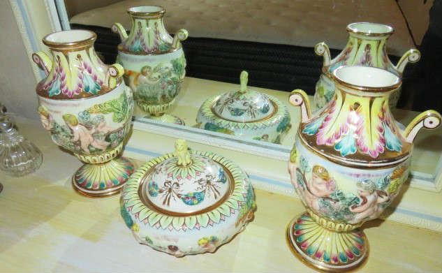 Vintage Capodimonte Cherub Urn Vases/Trinket Box 