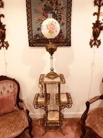 another Victorian onyx & brass stand with Victorian lamp