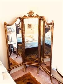 Wonderful antique tri-part large dressing mirror