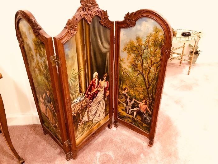 small painted French screen