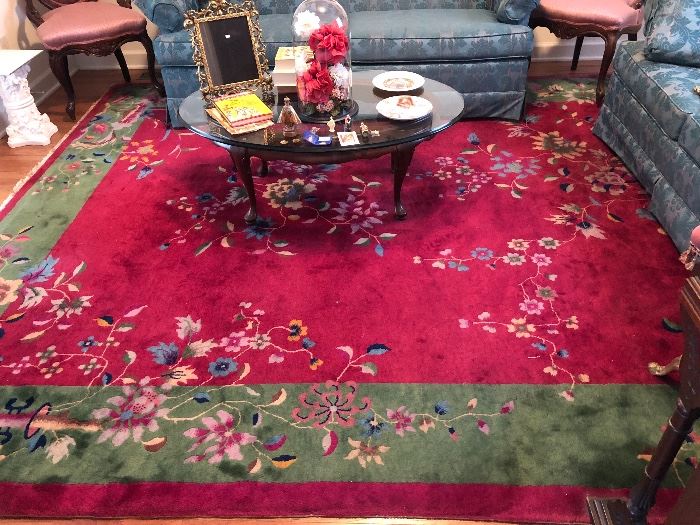11' 4" x 9' Art Deco Chinese wool rug, some wear spots
