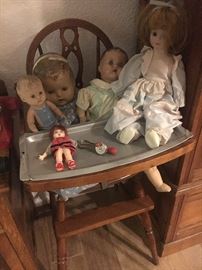 Early 1900's Highchair & Porcelain Dolls!