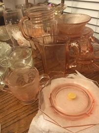Pink, green & yellow Depression Glass!