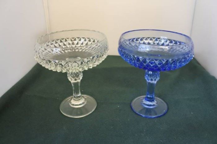 Blue and Clear Diamond Cut Glass Dishes