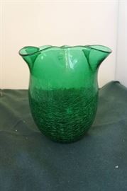 Vintage Green Crackled Glass with Ruffled Rim
