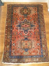 The cutest little Persian Heriz rug, hand woven, measures 4' 5" x 2' 11".