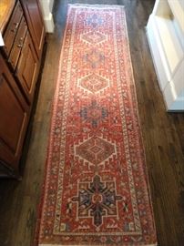 Vintage hand woven Persian Heriz runner, measures 12' 5" x 3' 2".