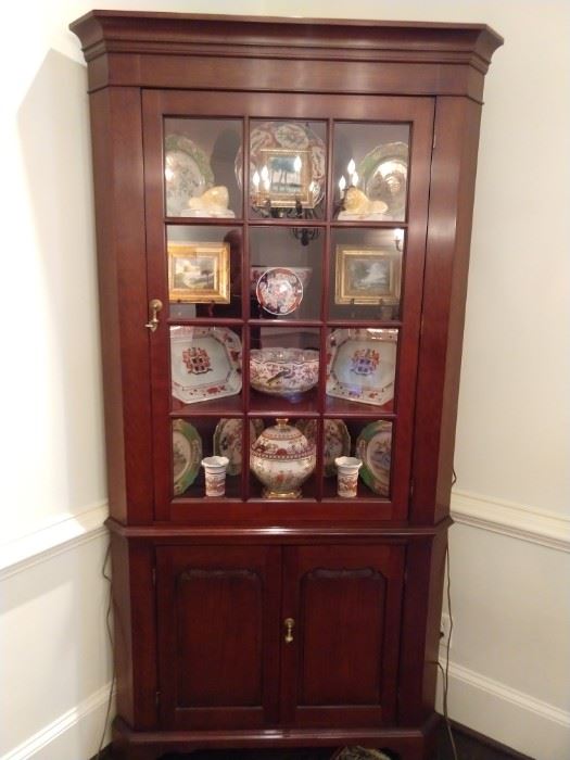 7'  2" T x 3.6' W lighted mahogany china cabinet.