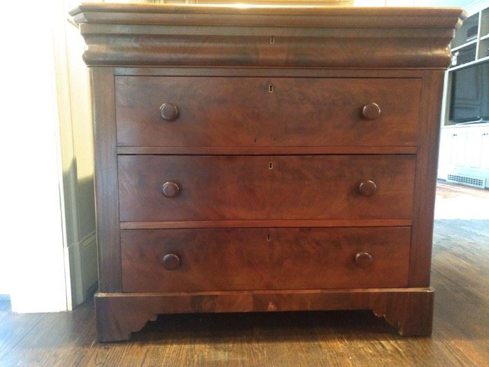Antique walnut Empire 4-drawer chest, one of a pair.