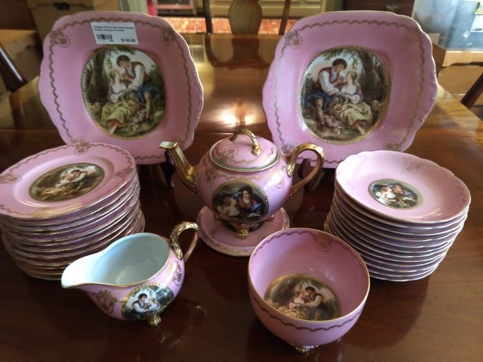 30-piece set of vintage, hand painted Wedgwood dessert set.