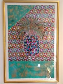 Fun & happy original pineapple artwork, on paper, signed "Nielsen".