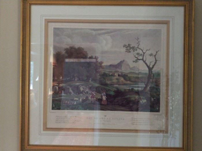 One of a pair of vintage hand colored lithographs, very expensively matted, filleted and framed; this is Basel, Switzerland, ca. 1831.