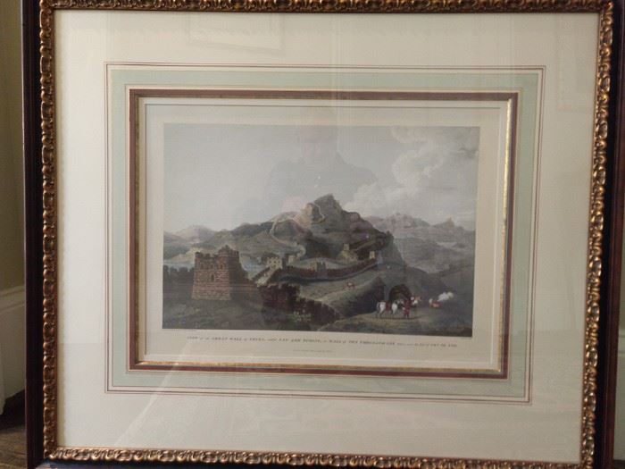 Beautifully framed/matted/filleted hand colored lithograph "View of the Great Wall of China, called Van- Lee-Tching, or Wall of Ten Thousand Lee".                    London April 12, 1796. 