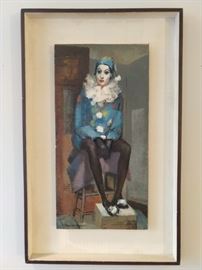 LOVE this MCM original oil on canvas seated female clown art, by Peggy Sams Johnson. 