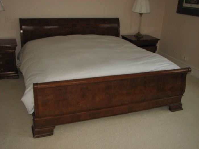 King sleigh bed with bedside chests (Charles X by Henredon)