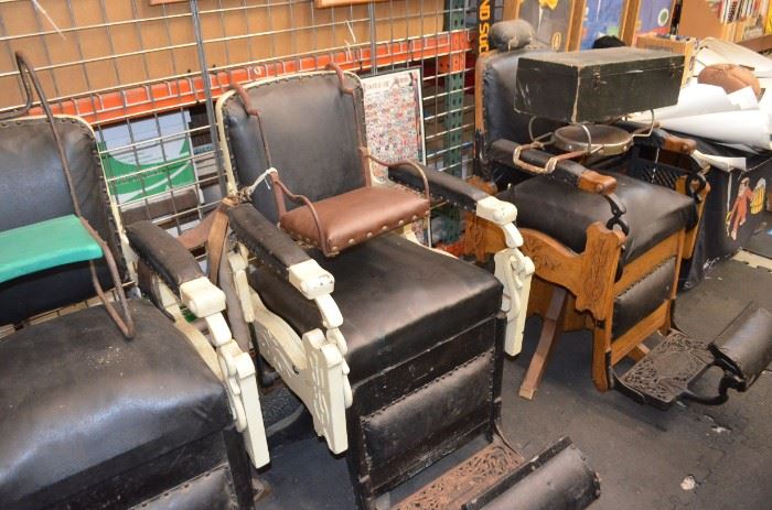Match Set of 3 Koken Barber Chairs, Oak, one refinished, sold as a set $5,800