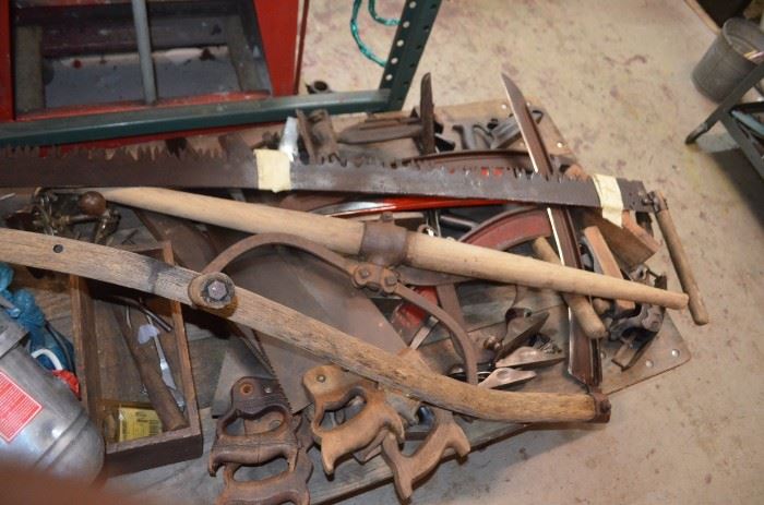 Assorted Saws, wood working tools, and wood harvesting tools. $5 and Up