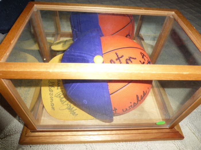 John Wooden Signed Hat & Mini Basketball