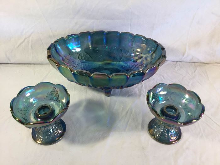 Vintage Blue Indiana Harvest Carnival Glass 3 Pc https://ctbids.com/#!/description/share/86904