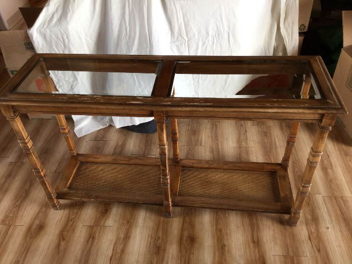 Vintage Wooden Entry Table with Glass Top https://ctbids.com/#!/description/share/86925