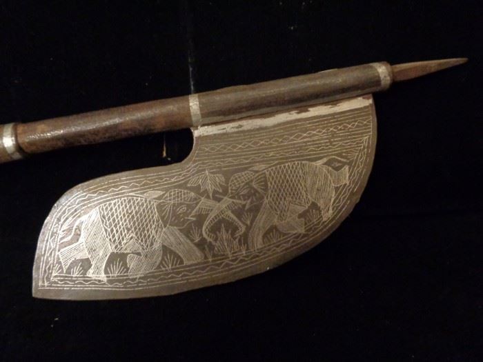 Indo Persian vintage silver inlay Tabar Bullova battle ax