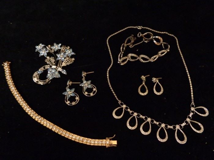 Sterling and rhinestone costume jewelry 