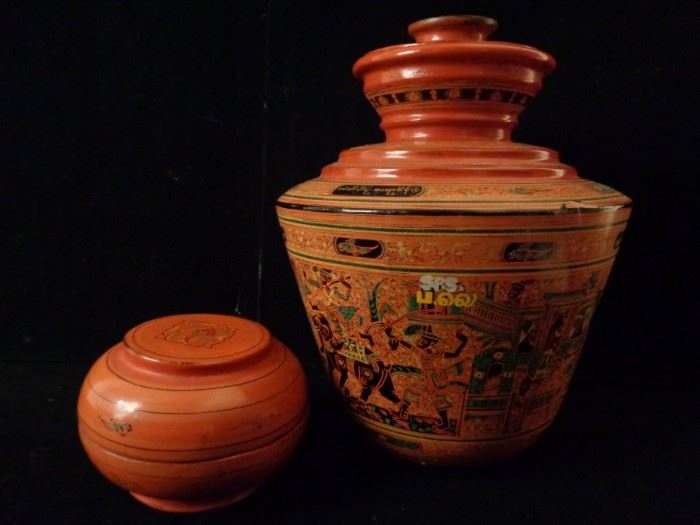 Vintage Burma lacquerware jar and bowl