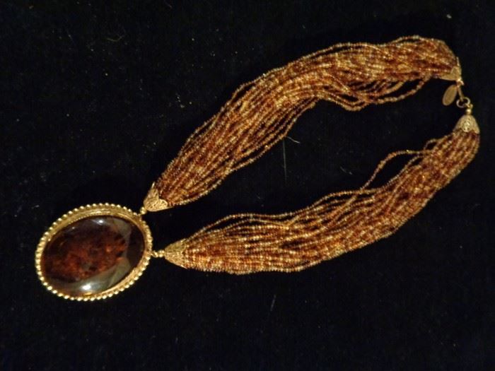 Vintage Miriam Haskell amber and glass bead necklace