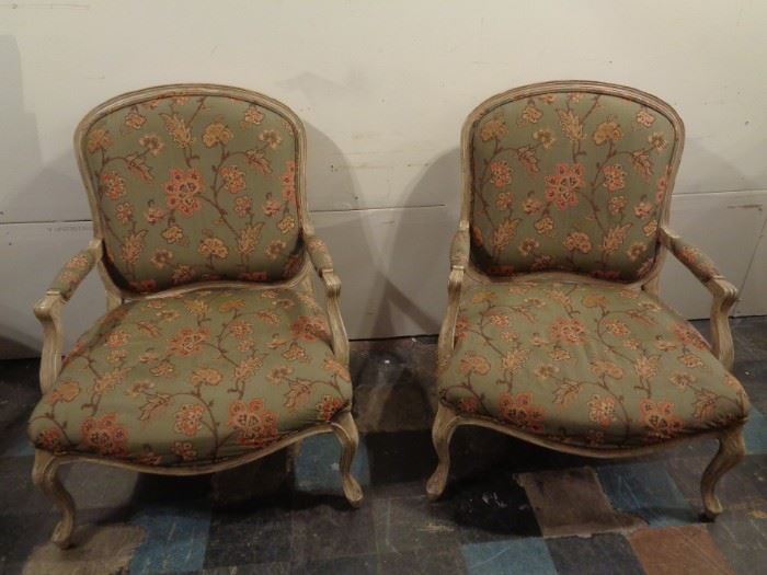 Pair French Louis XV style armchairs