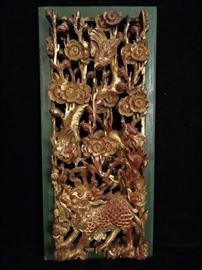 Antique Chinese carved and gilded panel