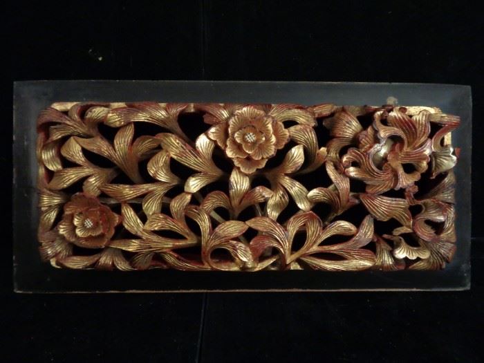 Antique Chinese carved and gilded panel
