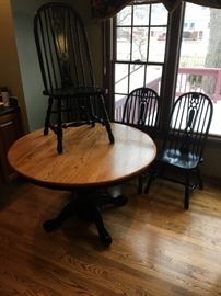 Wood and Painted Country Table and 4 Chairs